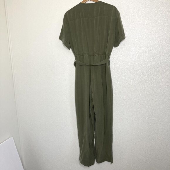 Madewell Jumpsuit Womens Medium Short Sleeves Green Tie Waist Wide Leg Lyocell - Picture 13 of 16